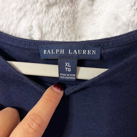 RALPH LAUREN SIZE XL navy blue cotton & lyocell t-shirt with embroidered logo - Picture 2 of 7